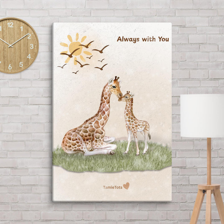 Always With You giraffe canvas print – nursery wall art by TamieTots

Parent and baby giraffe illustration on premium matte canvas

Emotional wall art for baby’s room – UK made, ready to hang
