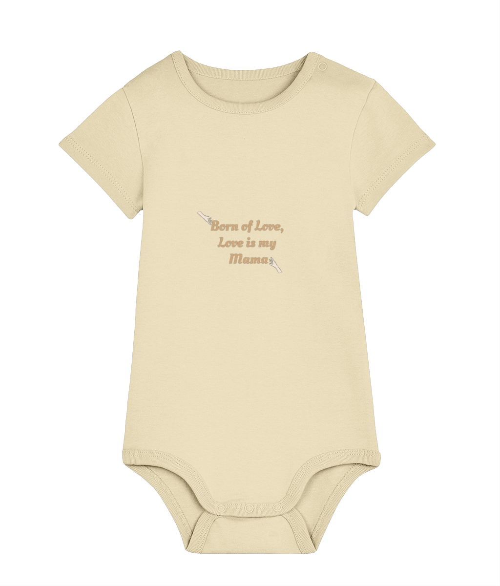 Born of Love organic baby bodysuit by TamieTots – UK made

Slogan babywear gift in 210gsm organic cotton – soft and sentimental

Emotional message baby bodysuit – perfect new baby gift