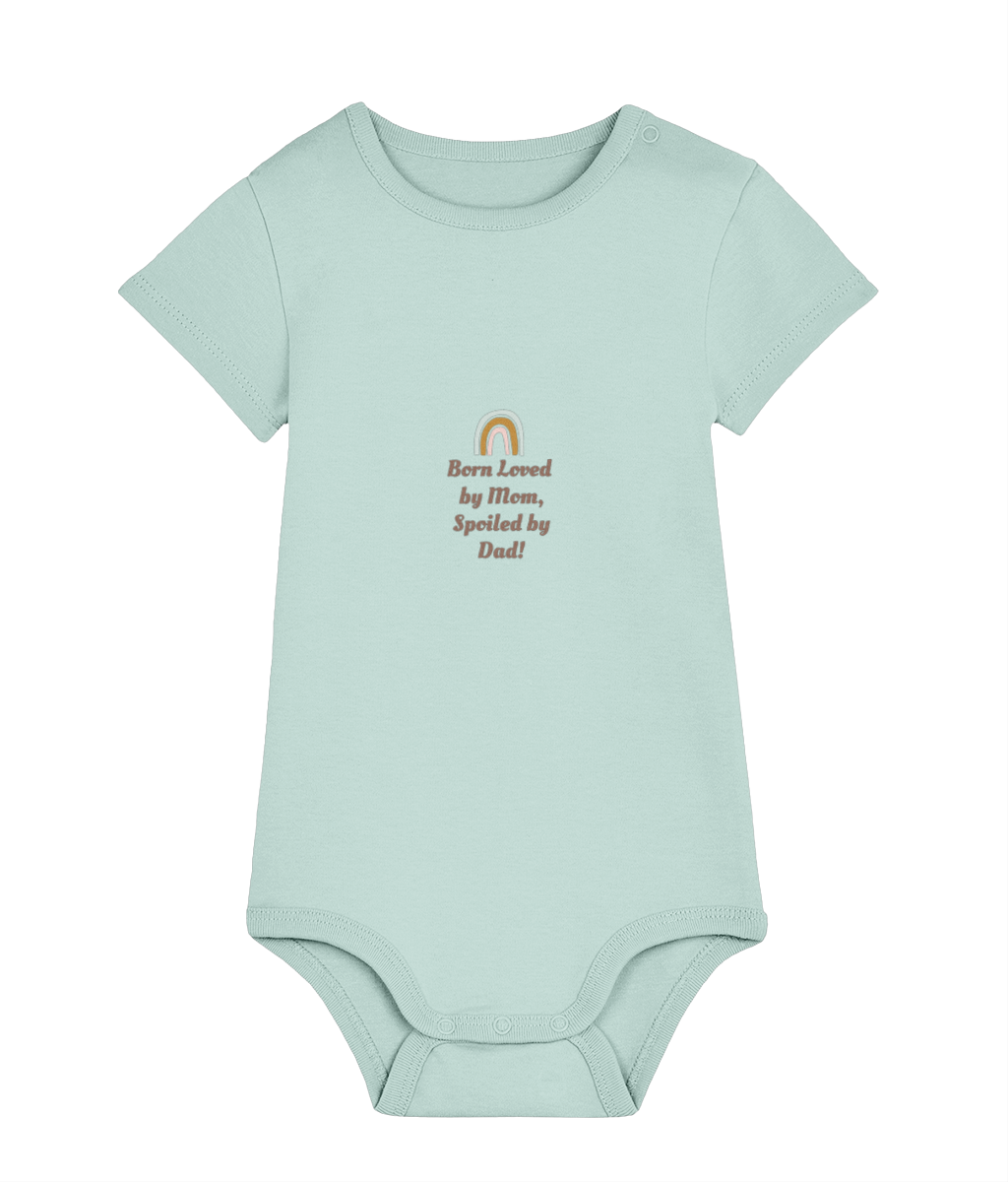 Born of Love organic baby bodysuit by TamieTots – UK made

Slogan babywear gift in 210gsm organic cotton – soft and sentimental

Emotional message baby bodysuit – perfect new baby gift