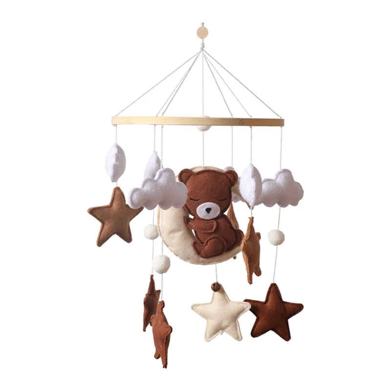 Wooden Crib Mobile – Soft Felt Bear Hanging Toy with Music Box