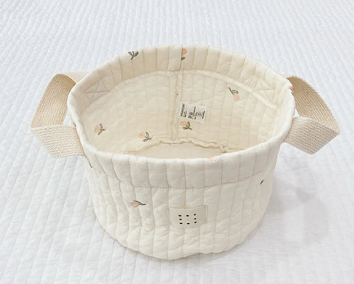 Beige Cotton Embroidery Baby Storage Basket