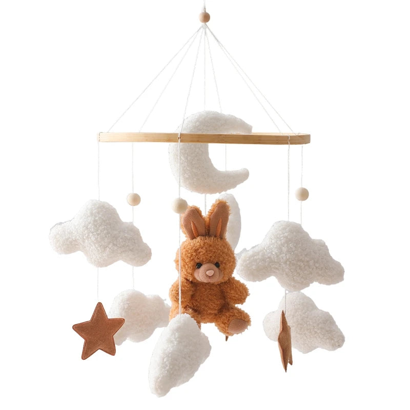 Wooden Crib Mobile – Soft Felt Bear Hanging Toy with Music Box