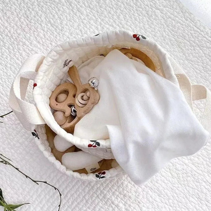 Beige Cotton Embroidery Baby Storage Basket