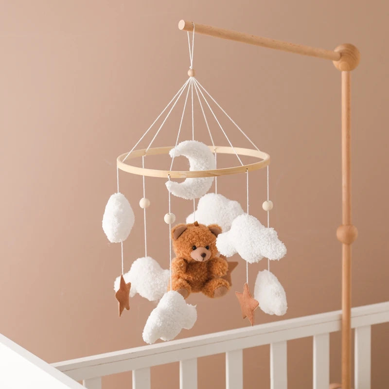 Wooden Crib Mobile – Soft Felt Bear Hanging Toy with Music Box