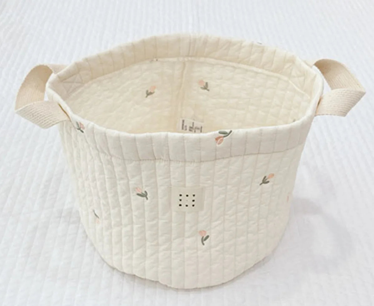 Beige Cotton Embroidery Baby Storage Basket