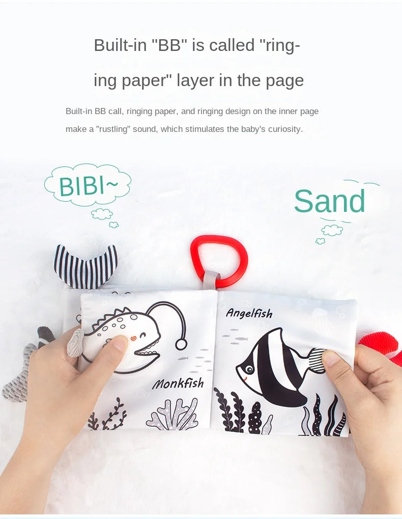 Soft Baby Cloth Book – Black & White Sensory Tail Book