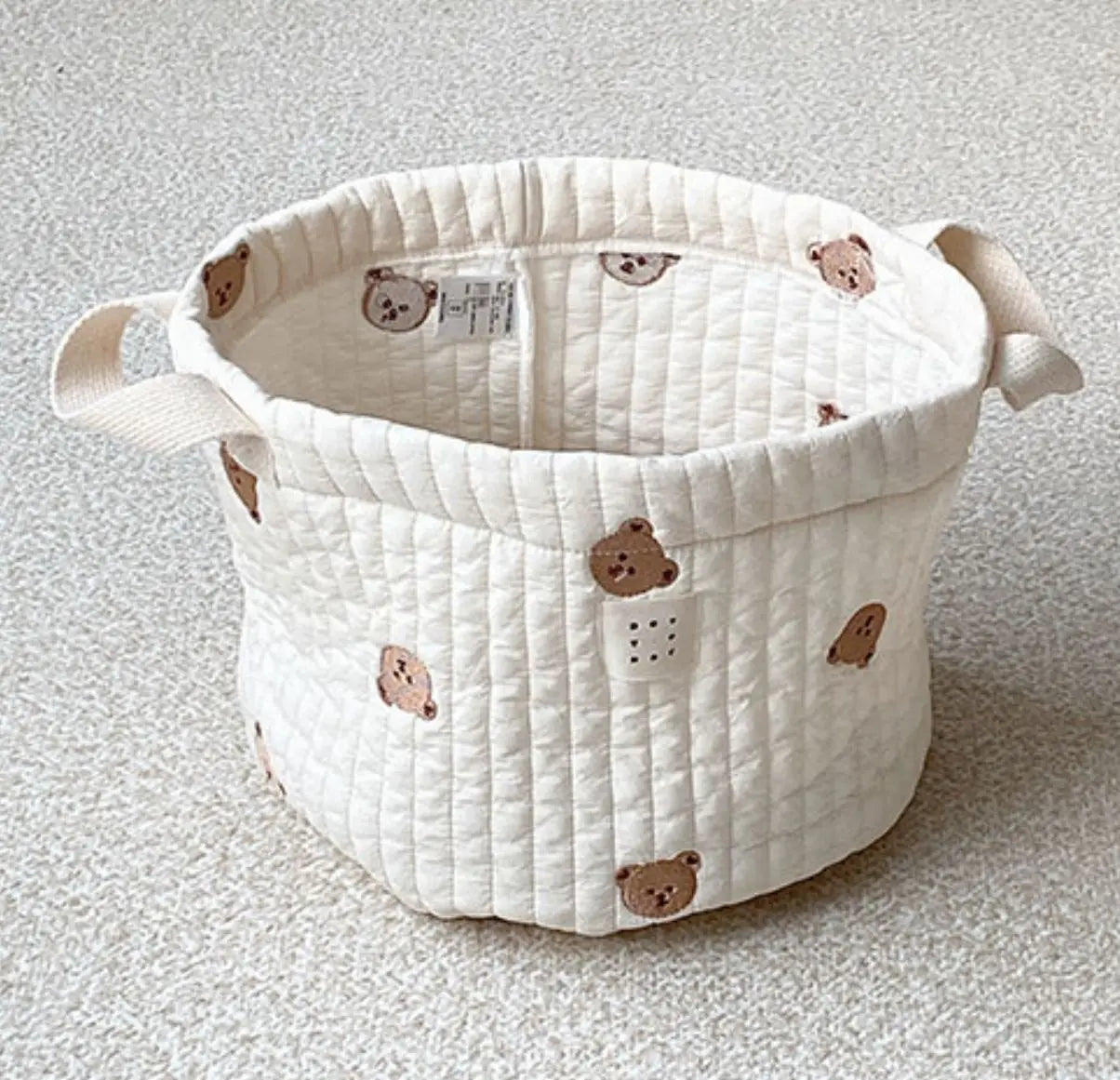 Beige Cotton Embroidery Baby Storage Basket