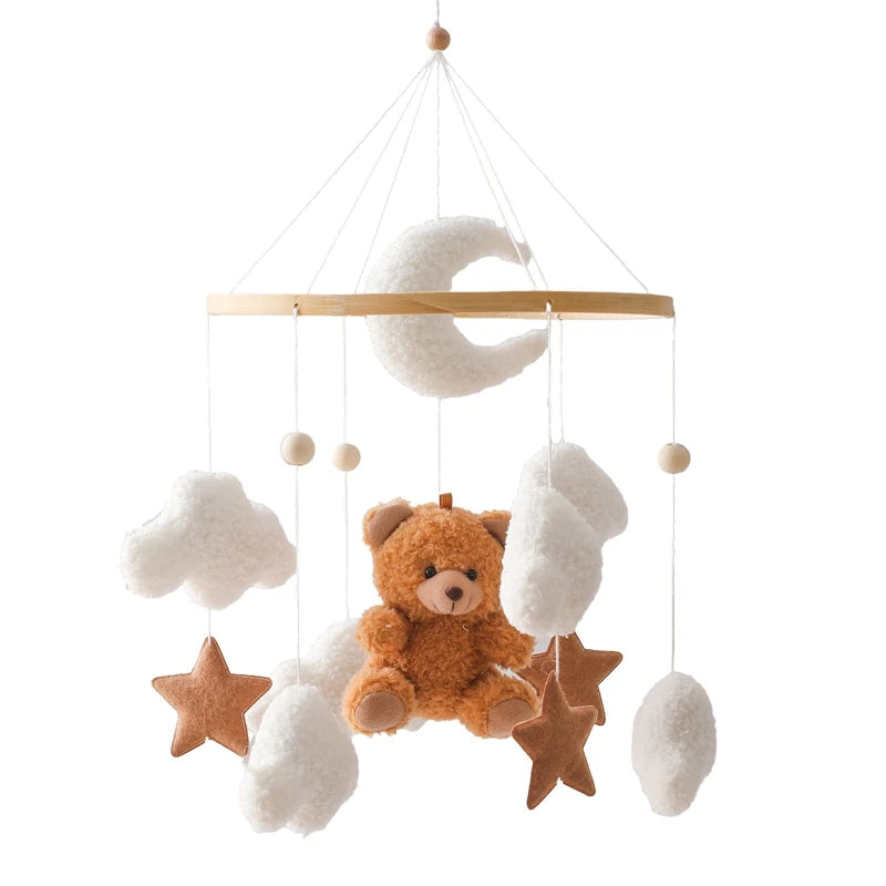 Wooden Crib Mobile – Soft Felt Bear Hanging Toy with Music Box