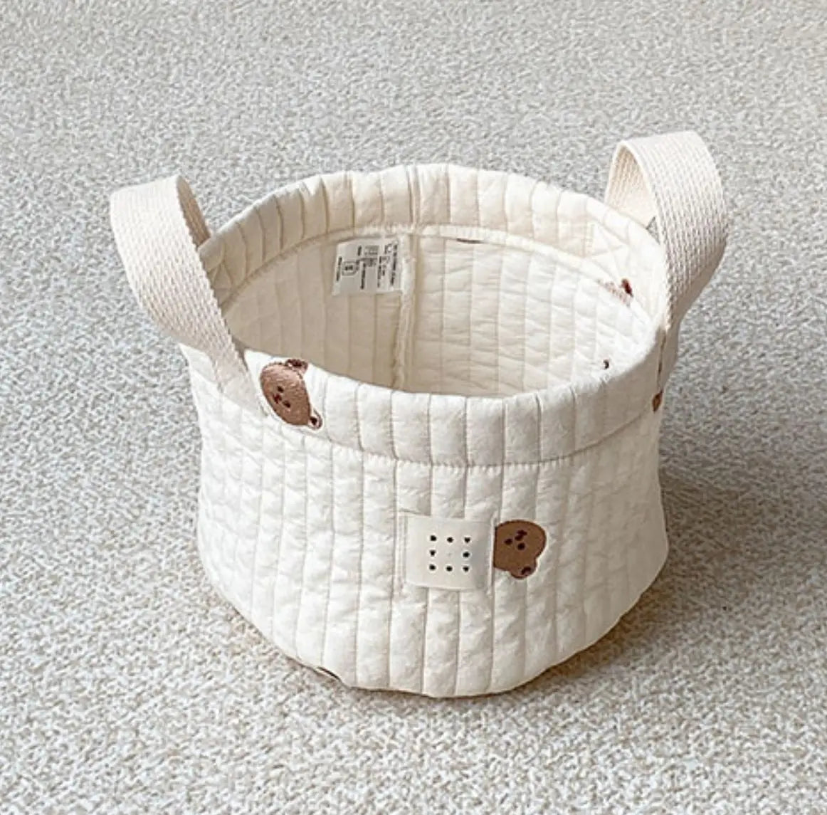 Beige Cotton Embroidery Baby Storage Basket