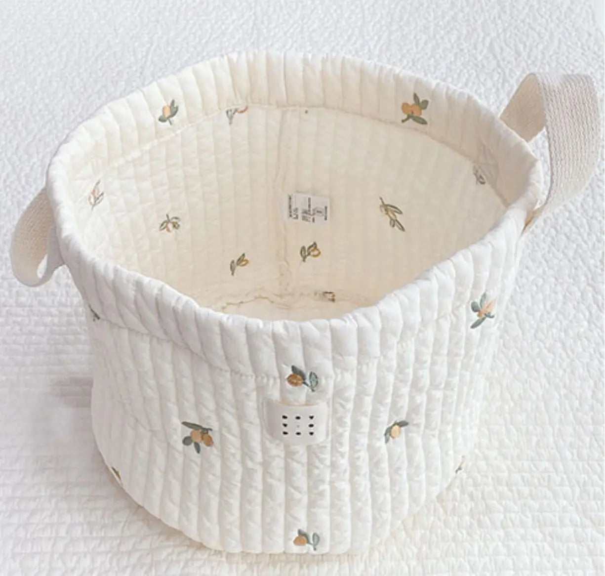 Beige Cotton Embroidery Baby Storage Basket