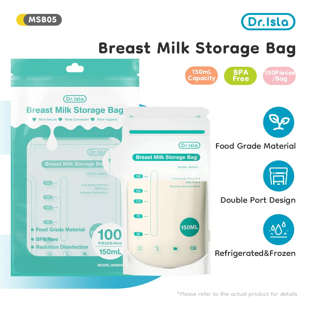 Dr. Isla 100PCS 150ML Breast Milk Storage Bags – BPA-Free & Leak-Proof