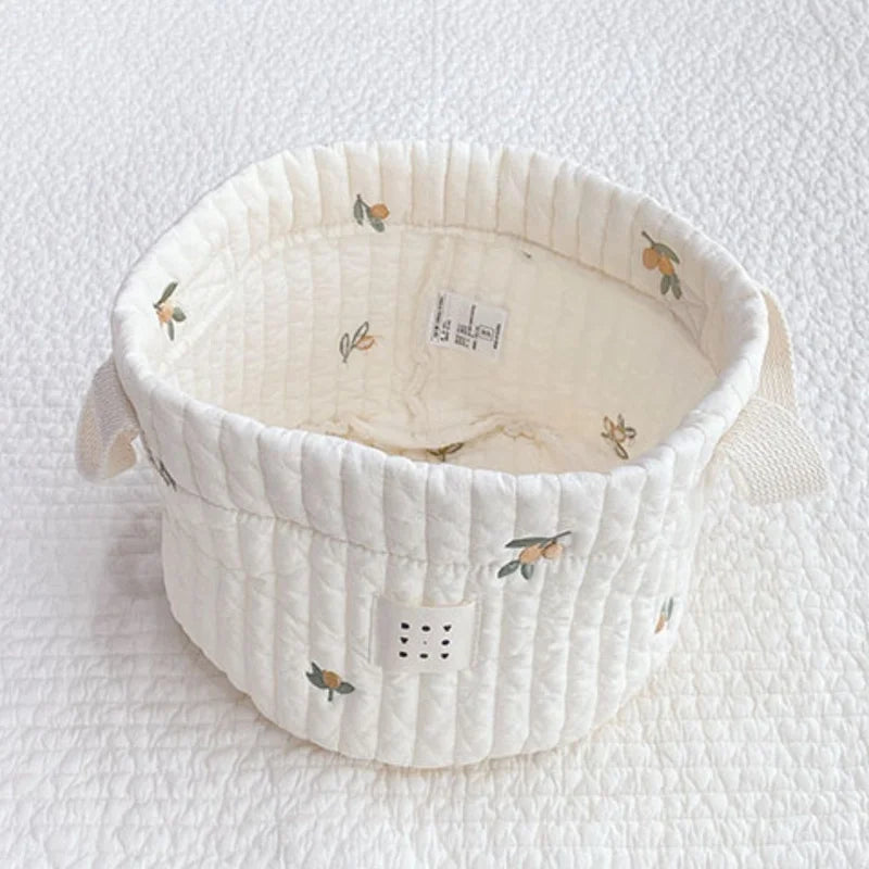 Beige Cotton Embroidery Baby Storage Basket