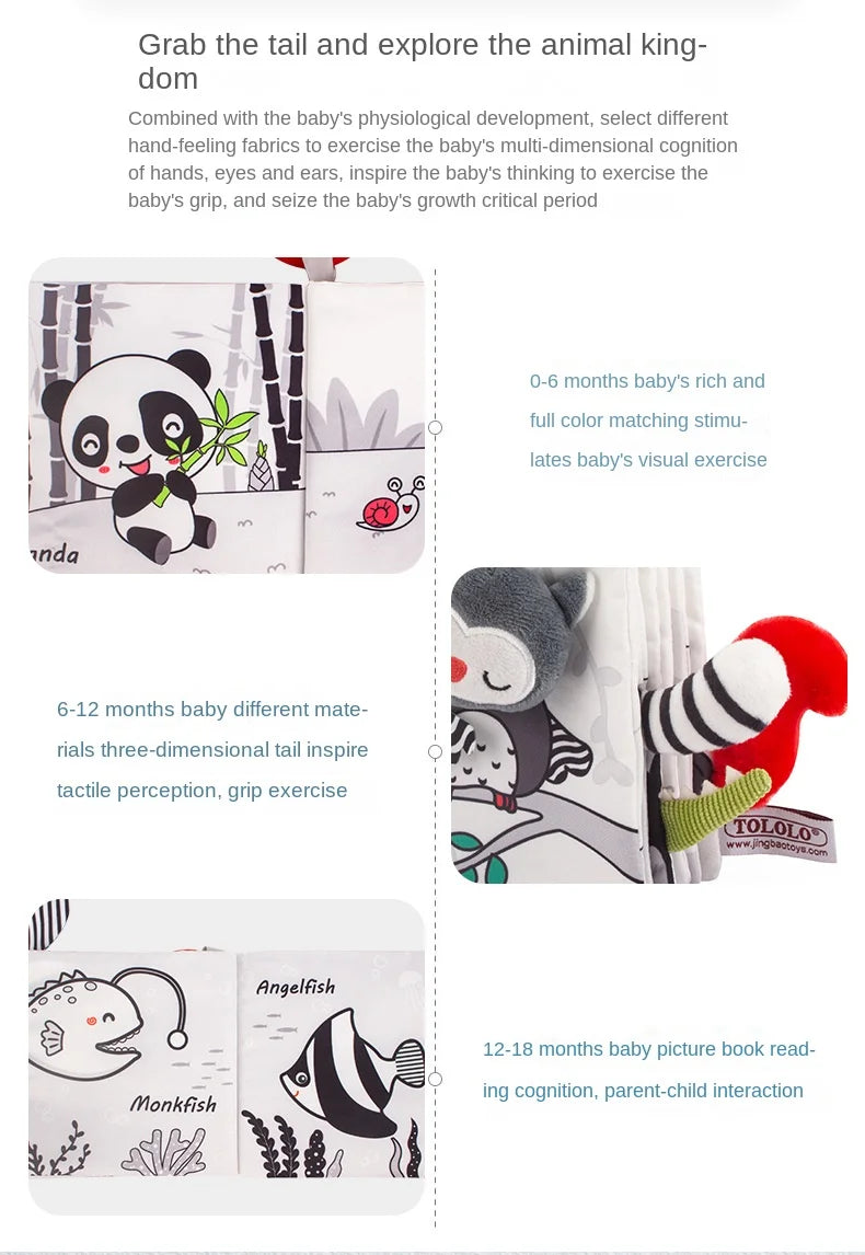 Soft Baby Cloth Book – Black & White Sensory Tail Book