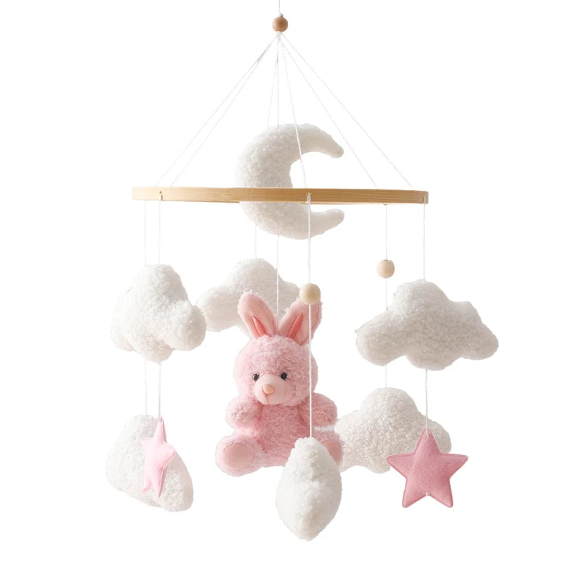 Wooden Crib Mobile – Soft Felt Bear Hanging Toy with Music Box