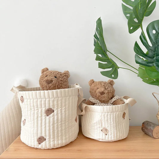 Beige Cotton Embroidery Baby Storage Basket