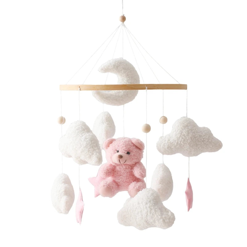 Wooden Crib Mobile – Soft Felt Bear Hanging Toy with Music Box