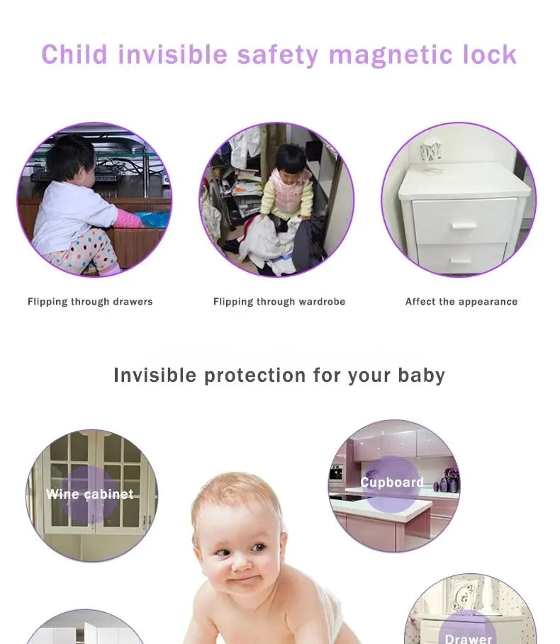 Baby Safety Magnetic Locks – Invisible Childproof Drawer & Cabinet Locks