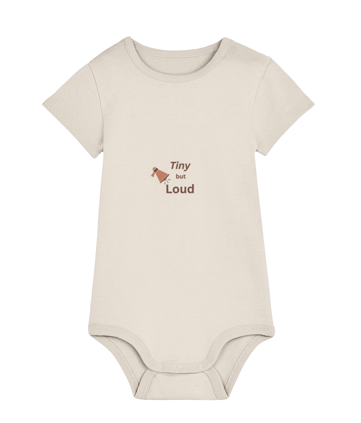 Tiny but Loud organic baby bodysuit in natural cotton – TamieTots

Gender-neutral baby gift – bold slogan bodysuit for newborns

Organic baby-wear made to order in the UK – Tiny but Loud print