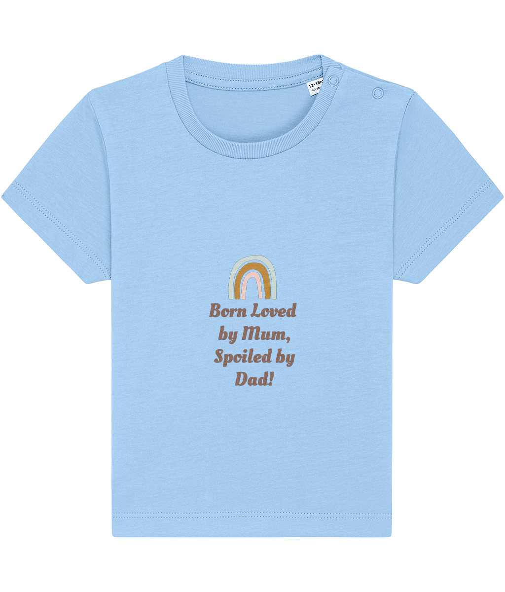 Born loved by Mum, Spoiled by Dad organic baby bodysuit by TamieTots – UK made

Slogan babywear gift in 155gsm organic cotton – soft and sentimental

Emotional message baby bodysuit – perfect new baby gift