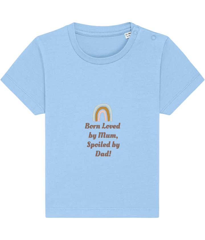 Born loved by Mum, Spoiled by Dad organic baby bodysuit by TamieTots – UK made

Slogan babywear gift in 155gsm organic cotton – soft and sentimental

Emotional message baby bodysuit – perfect new baby gift