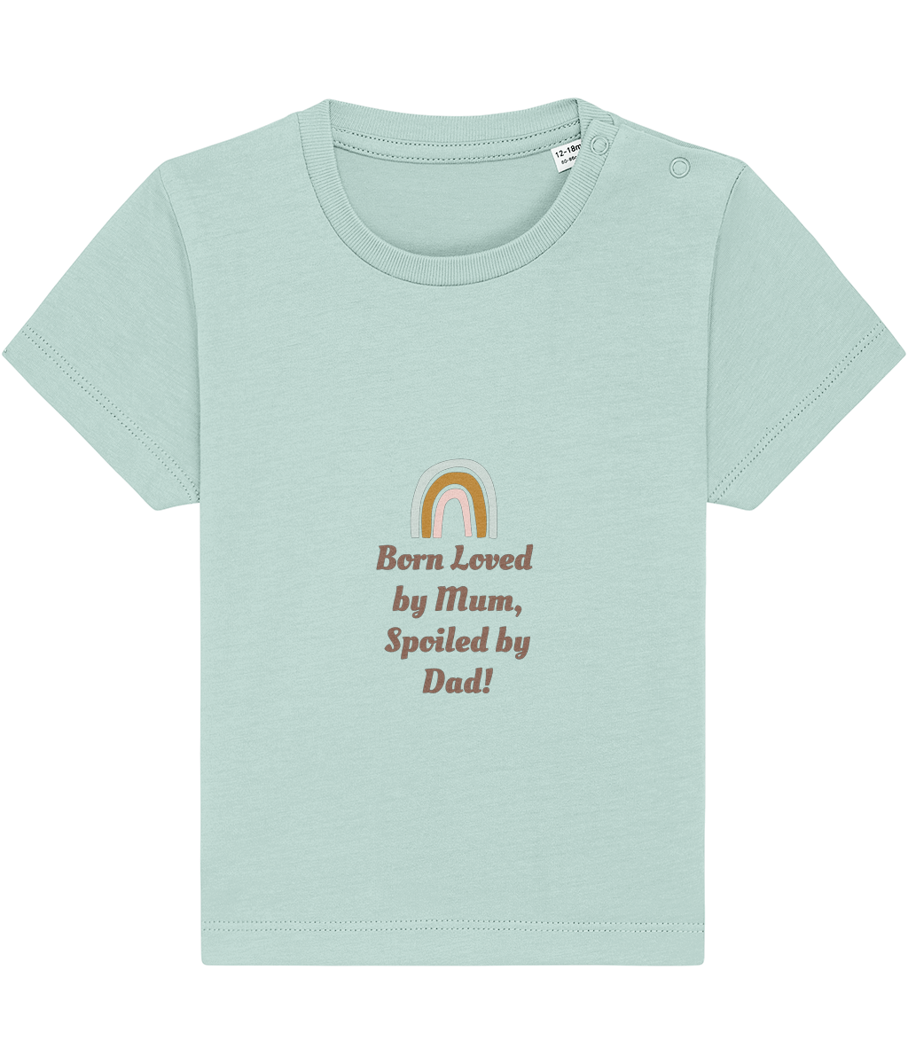 Born loved by Mum, Spoiled by Dad organic baby bodysuit by TamieTots – UK made

Slogan babywear gift in 155gsm organic cotton – soft and sentimental

Emotional message baby bodysuit – perfect new baby gift